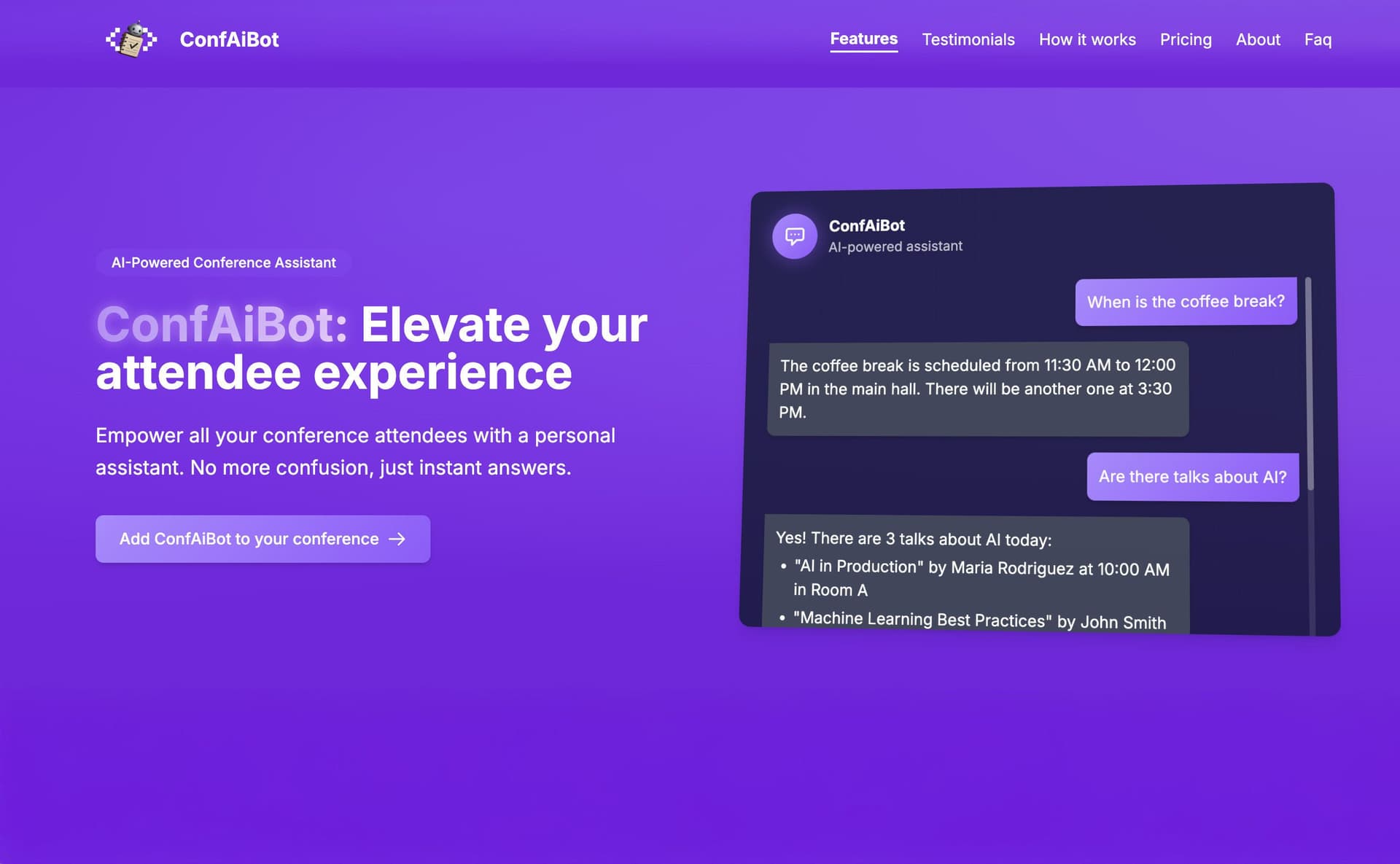 ConfAiBot landing page