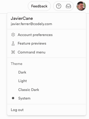 Example of Supabase user menu