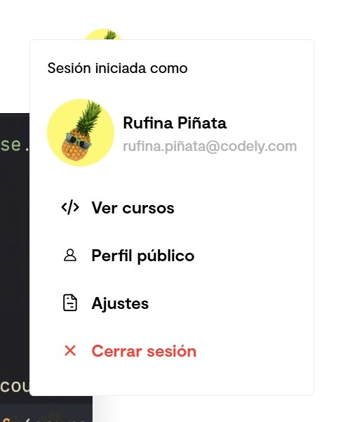 Menú abierto tapando el avatar