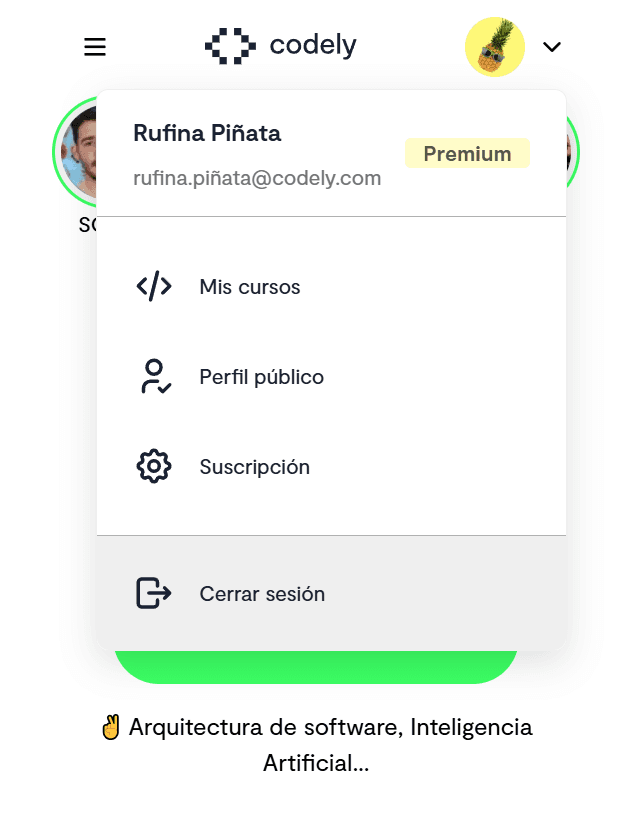 Menú abierto en móvil