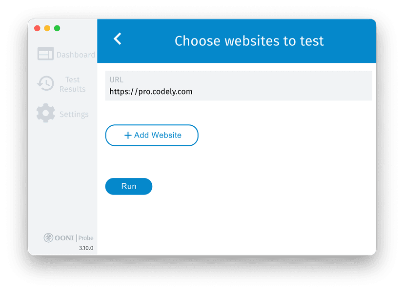 Screenshot of OONI Probe with the Codely Pro URL.